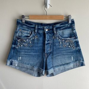 Boutique Blue Embellished Denim Jean Shorts size 8